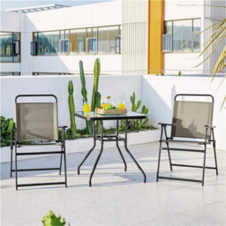 Brown 4Pcs Outdoor/ Patio/ Garden/ Backyard Texteline Foldable Dining Chairs - thumbnail 4