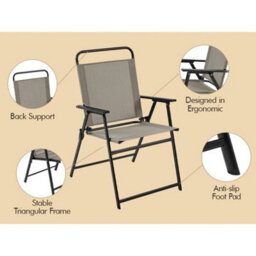Brown 4Pcs Outdoor/ Patio/ Garden/ Backyard Texteline Foldable Dining Chairs - thumbnail 3