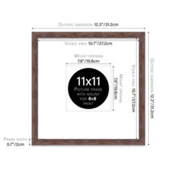 "11X11"" Walnut Picture Frame - 11X11"" Square Frame With 8X8"" Mount For 11X11""/8X8"" Pictures Luxurious Style Thin Edge, 1 Pack" - thumbnail 2