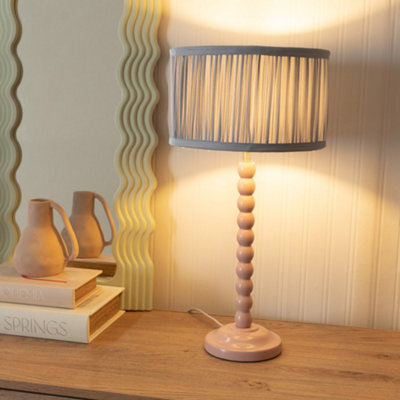 Valuelights Bobbins Painted Rose Table Lamp With Ruched Pleated Powder Blue Drum Lamp Shade And Led Bulb - image 1