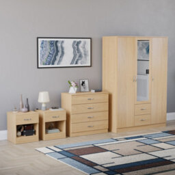 Lassic Vida Designs Riano 4 Piece Bedroom Set (1 Drawer Bedside Chest, 4 Drawer Chest, 3 Door 2 Drawer Mirrored Wardrobe), Pine - thumbnail 6
