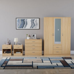 Lassic Vida Designs Riano 4 Piece Bedroom Set (1 Drawer Bedside Chest, 4 Drawer Chest, 3 Door 2 Drawer Mirrored Wardrobe), Pine - thumbnail 7
