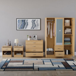 Lassic Vida Designs Riano 4 Piece Bedroom Set (1 Drawer Bedside Chest, 4 Drawer Chest, 3 Door 2 Drawer Mirrored Wardrobe), Pine - thumbnail 2