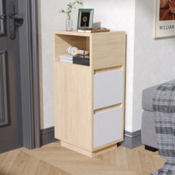 Small Bedside Table Nightstand Narrow 2 Drawers Storage Cabinet W/ Shelf Walnut - thumbnail 1