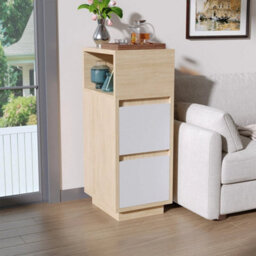 Small Bedside Table Nightstand Narrow 2 Drawers Storage Cabinet W/ Shelf Walnut - thumbnail 5