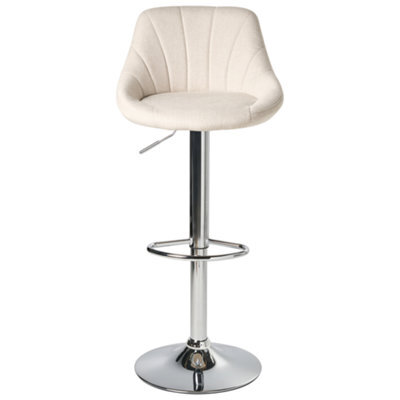 Wyld and Coco Lux Bar Stools Set Of 2 Light Beige Fabric With Silver Iron Base, 360 Swivel, Adjustable Height - image 1