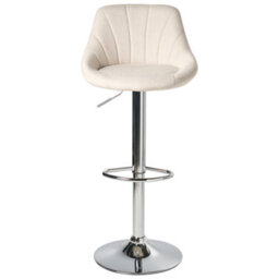 Wyld and Coco Lux Bar Stools Set Of 2 Light Beige Fabric With Silver Iron Base, 360 Swivel, Adjustable Height - thumbnail 1