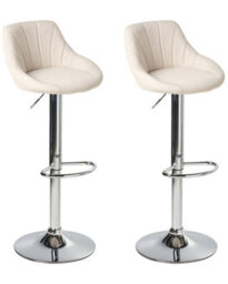 Wyld and Coco Lux Bar Stools Set Of 2 Light Beige Fabric With Silver Iron Base, 360 Swivel, Adjustable Height - thumbnail 3