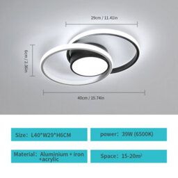 Pheashine Led Ceiling Light, Black Round Led Ceiling Light 6500K White,suitable For Living Room, Bedroom, Hallway,40Cm - thumbnail 2