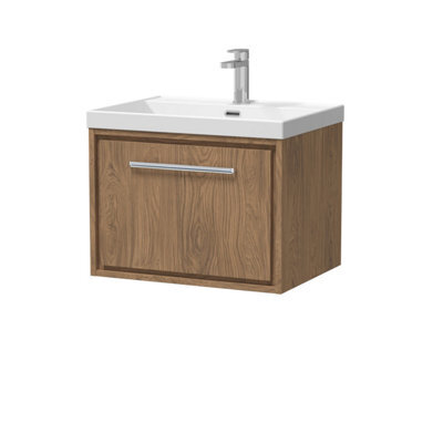 Hudson Reed Lille Wall Hung 1 Drawer Vanity Unit With 1 Tap Hole Basin, Antique Oak Woodgrain, 481 X 610 mm - image 1