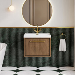 Hudson Reed Lille Wall Hung 1 Drawer Vanity Unit With 1 Tap Hole Basin, Antique Oak Woodgrain, 481 X 610 mm - thumbnail 2