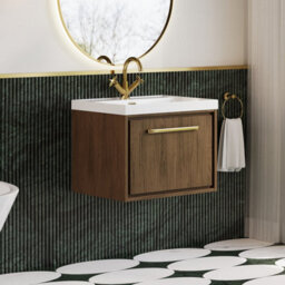 Hudson Reed Lille Wall Hung 1 Drawer Vanity Unit With 1 Tap Hole Basin, Antique Oak Woodgrain, 481 X 610 mm - thumbnail 4