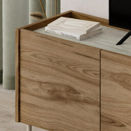 Decortie Modern 140Cm Tv Stand Unit Up To 50' Tvs, 3 Soft-Close Door, Storage Cabinet Shelves, Metal Legs, Travertine,whiskey Oak - thumbnail 4