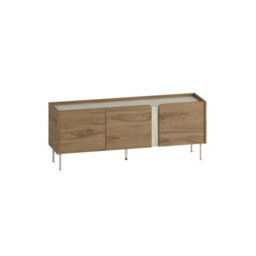 Decortie Modern 140Cm Tv Stand Unit Up To 50' Tvs, 3 Soft-Close Door, Storage Cabinet Shelves, Metal Legs, Travertine,whiskey Oak - thumbnail 2