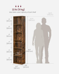 Songmics Bookcase, Bookshelf With 6 Shelves, For Living Room, Study, Office, Bedroom, Industrial Style, Rustic Brown - thumbnail 2