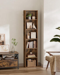Songmics Bookcase, Bookshelf With 6 Shelves, For Living Room, Study, Office, Bedroom, Industrial Style, Rustic Brown - thumbnail 1