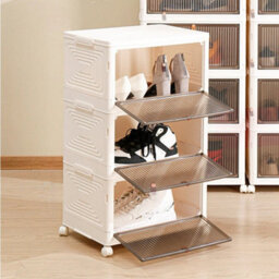 3 Tier Plastic Shoe Storage Box Tower Unit - thumbnail 3