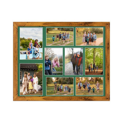 AK Frames 20X16 Rustic Oak Modern Multi Photo Frame With Emerald Mount - Holds 9 Apertures (2X) 7X5, (7X) 6X4 Photos - image 1