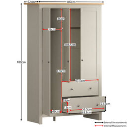 Lassic Vida Designs Arlington Grey 3 Door 2 Drawer Wardrobe (H)1800mm (W)1090mm (D)520mm - thumbnail 2