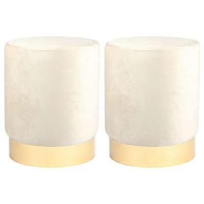 Harbour Housewares 2X Round Velvet Foot Stools - Cream - Modern Dressing Table Pouffe Footstool Vanity Seats Vanity Chair Pouf - image 1