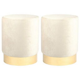 Harbour Housewares 2X Round Velvet Foot Stools - Cream - Modern Dressing Table Pouffe Footstool Vanity Seats Vanity Chair Pouf