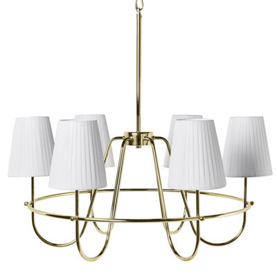 Wyld And Coco Traditional Six-Light Pendant Chandelier Gold Finish With Fabric Shades, W71 X D71 X H145Cm - image 1