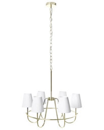 Wyld And Coco Traditional Six-Light Pendant Chandelier Gold Finish With Fabric Shades, W71 X D71 X H145Cm - thumbnail 3