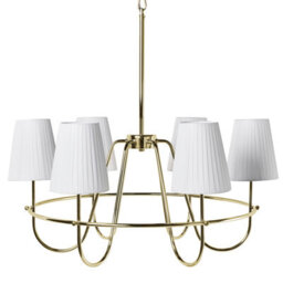 Wyld And Coco Traditional Six-Light Pendant Chandelier Gold Finish With Fabric Shades, W71 X D71 X H145Cm - thumbnail 1