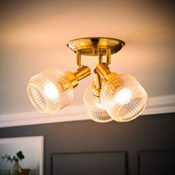 Valuelights Calpe 3 Way Brushed Gold Adjustable Ceiling Spotlight With Ribbed Clear Shades - thumbnail 2