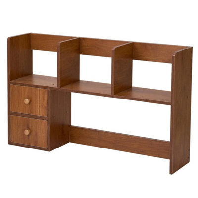Walnut Wood Colour - 80Cm - Basic Creative Wooden Desktop Bookshelf Organizer Office Desk Storage Shelf Tidy Rack - image 1