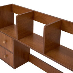 Walnut Wood Colour - 80Cm - Basic Creative Wooden Desktop Bookshelf Organizer Office Desk Storage Shelf Tidy Rack - thumbnail 3