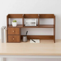 Walnut Wood Colour - 80Cm - Basic Creative Wooden Desktop Bookshelf Organizer Office Desk Storage Shelf Tidy Rack - thumbnail 6