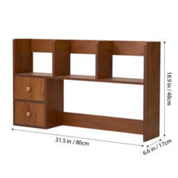 Walnut Wood Colour - 80Cm - Basic Creative Wooden Desktop Bookshelf Organizer Office Desk Storage Shelf Tidy Rack - thumbnail 2