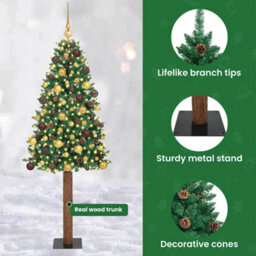 Vidaxl Slim Christmas Tree Green 210 Cm Pvc And Solid Pine Wood - thumbnail 8