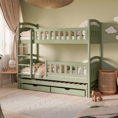 Arte Modern Olive Blanka Bunk Bed With Trundle And Storage W198Cm - Nature-Inspired Triple Sleeper With Mattresses - image 1