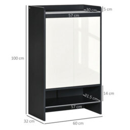 Homcom Modern Storage Cabinet With High Gloss White Doors For 15 Pairs Of Shoes - thumbnail 3