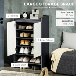 Homcom Modern Storage Cabinet With High Gloss White Doors For 15 Pairs Of Shoes - thumbnail 4