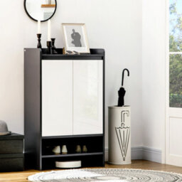Homcom Modern Storage Cabinet With High Gloss White Doors For 15 Pairs Of Shoes - thumbnail 1