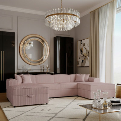 Santos U Universal Corner Sofa Bed For Living Room Chipboard Frame Polyurethane Foam Wave Springs 320X166X79Cm Pink - image 1