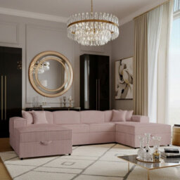 Santos U Universal Corner Sofa Bed For Living Room Chipboard Frame Polyurethane Foam Wave Springs 320X166X79Cm Pink