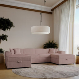 Santos U Universal Corner Sofa Bed For Living Room Chipboard Frame Polyurethane Foam Wave Springs 320X166X79Cm Pink - thumbnail 2
