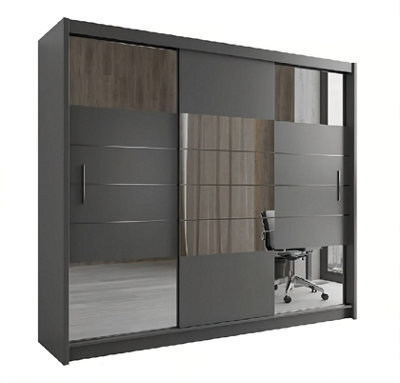 Arte Aruba 2 250Cm Sliding Door Wardrobe In Graphite Matt - Contemporary Elegance With Mirrored Accent - image 1