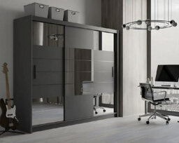 Arte Aruba 2 250Cm Sliding Door Wardrobe In Graphite Matt - Contemporary Elegance With Mirrored Accent - thumbnail 2
