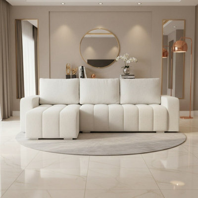 Abrielle Cream Reversible Corner Sofa Bed Pull Out Guest Bed With Built In Storage Compartment - image 1