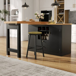 Btm Rotating Bar Table 120 To 180 X 40 X 76 Cm Coffee Bar Furniture Kitchen Island With Doors Wine Rack Adjustable Shelves Storage - thumbnail 6