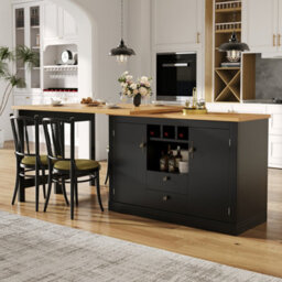 Btm Rotating Bar Table 120 To 180 X 40 X 76 Cm Coffee Bar Furniture Kitchen Island With Doors Wine Rack Adjustable Shelves Storage - thumbnail 3