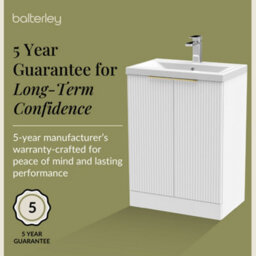 Balterley 600mm Satin White Fluted 2-Door Floor Standing Vanity Unit With Basin & Brushed Brass Handles - thumbnail 6