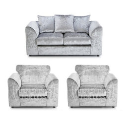 Furnishings For Less UK Crystal Crushed Velvet 3 Piece Sofa Set - 2 1 1 Silver - Scatter Back