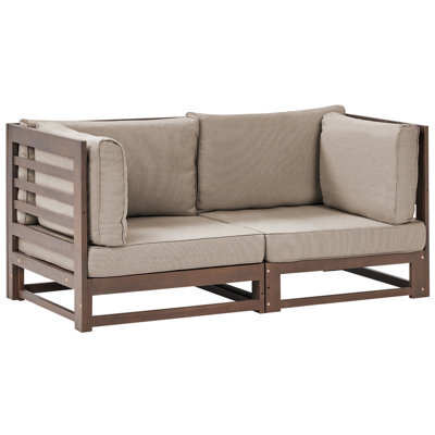 Beliani Garden Sofa 2 Seater Trani Modular Certified Acacia Wood Dark Brown - image 1