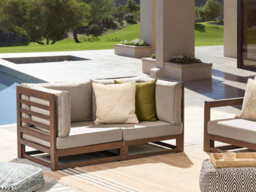 Beliani Garden Sofa 2 Seater Trani Modular Certified Acacia Wood Dark Brown - thumbnail 2